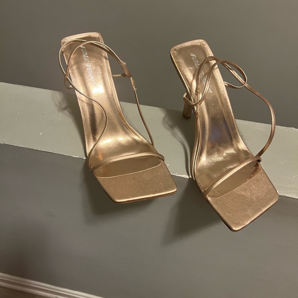 Public Desire Wide Fit Rayelle heeled sandals with square toes in rose gold